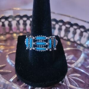 Vintage Stamped Roma Navajo Needlepoint Turquoise Ring Size 7 (Adjustable)